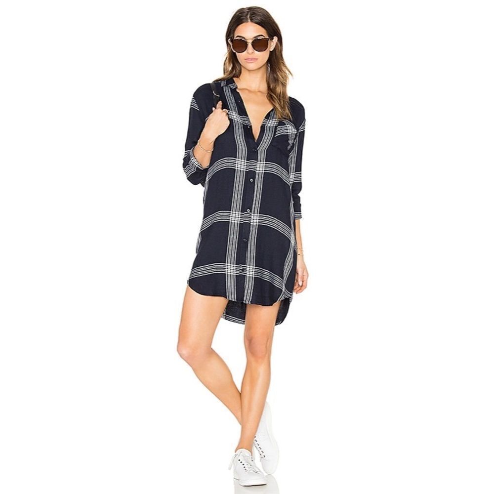 𝅺rails Bianca Button Shirt Dress Plaid Black White